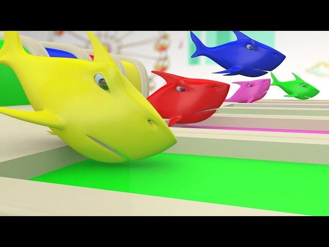 Baby Shark Learn Colors with Sharks Trucks Toys Water Slide Colors for Kids Nursery Rhymes