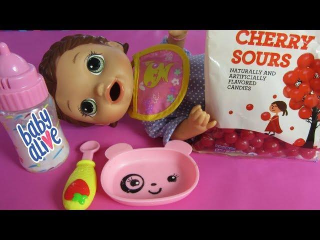 Feeding Baby Alive Super Snacks Snackin Lilly Cherry Sours Candy Pass or Fail?