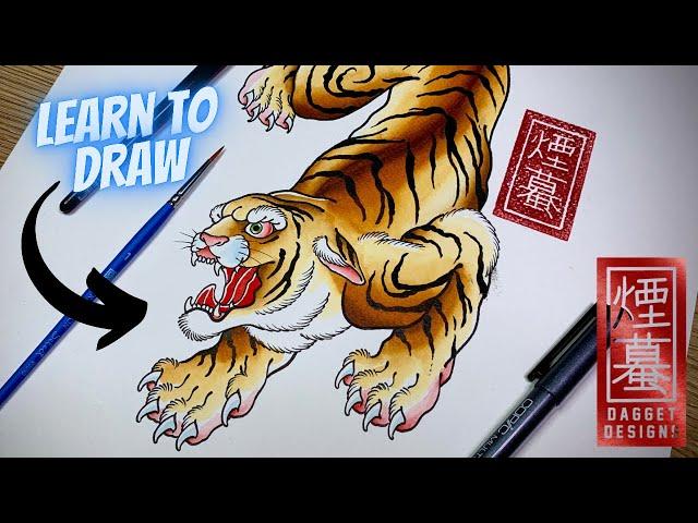 How to draw a Tiger  Traditional Japanese Tattoo