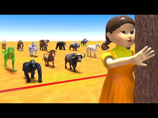 Animals Plays Squid Game Red Light Green Light Save Cow vs Gorilla vs Tiger vs Elephant vs Dinosaur