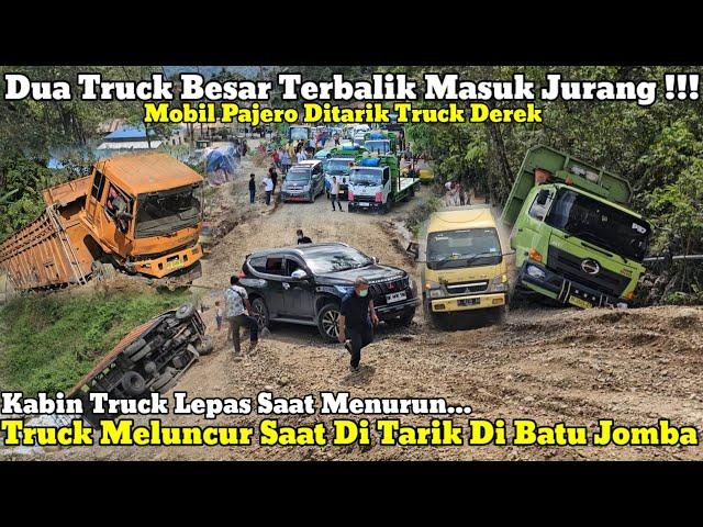 2 Truck Besar Terbalik Masuk Jurang || Truk Meluncur Saat Ditarik Di Batu Jomba