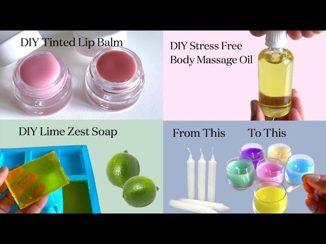 4 Easy DIY Recipes: Tinted Lip Balm / Lime Zest Soap / Stress Free Massage Oil / Coloured Candles