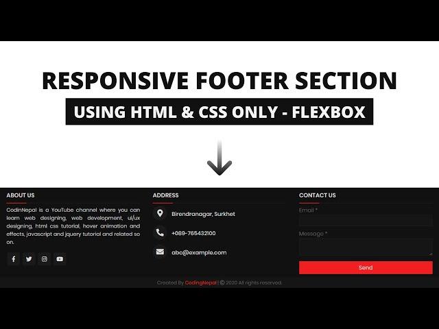 Responsive Footer Section Design using only HTML & CSS