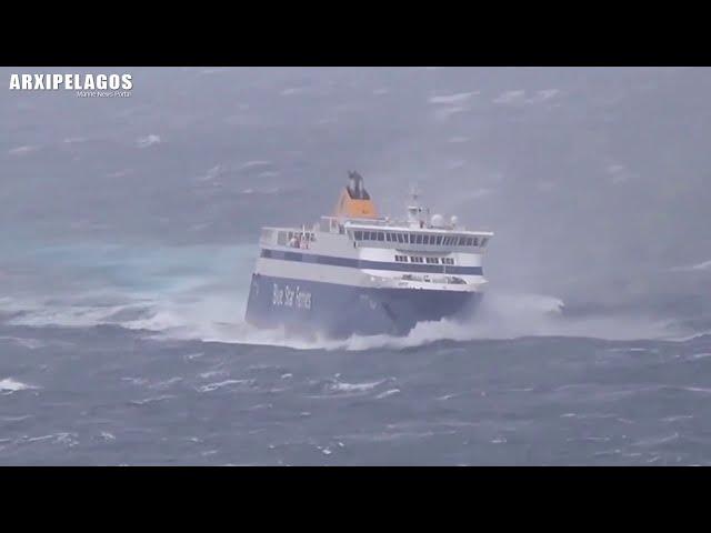 BLUE STAR PAROS - Passenger ship in #rough #sea  #roughweather