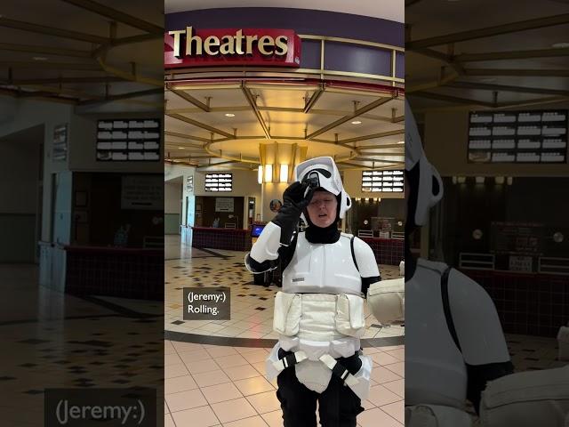 Behind the scenes: Trooper Mom and Grogu at the movie theater