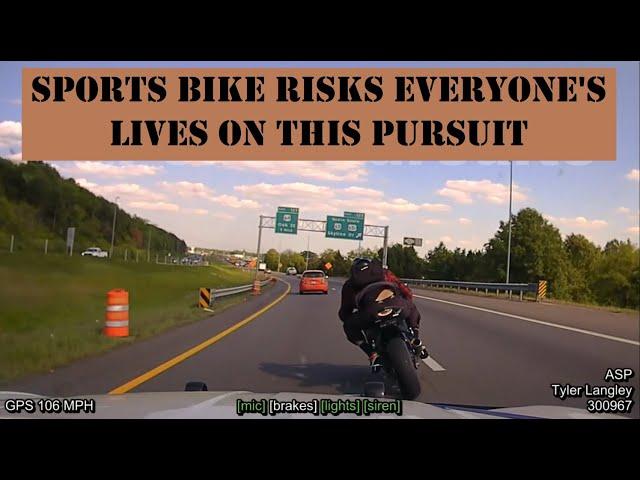 Chasing a Sports Bike through town & Interstate - Several close calls