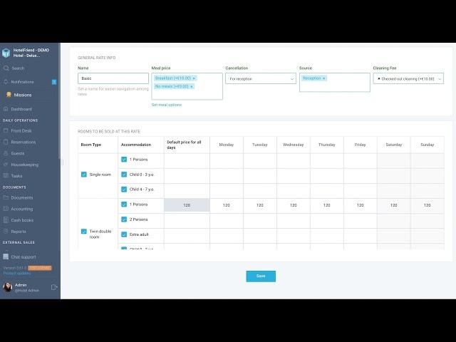 How to set up Room Rates in the HotelFriend System