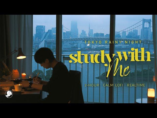 2-HOUR STUDY WITH ME  / calm lofi / Rainy Night Over the Bay / Pomodoro 25-5