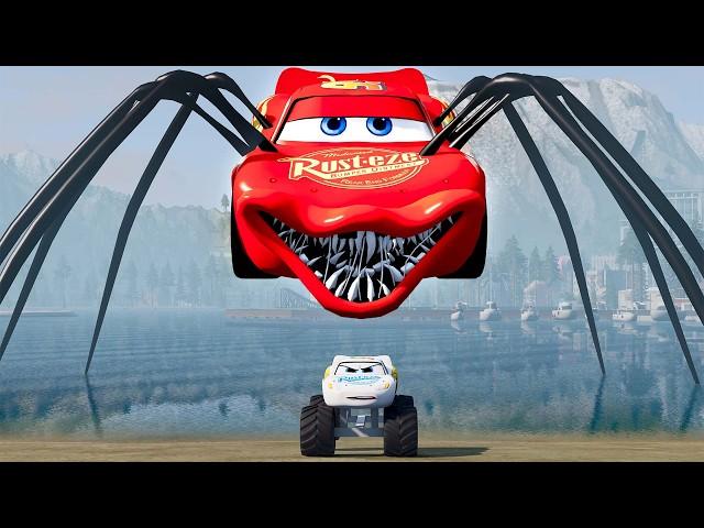 Epic escape from the Lightning McQueen Eater, McQueen Spider Eater, Mater Eater, Thing |BeamNG.Drive