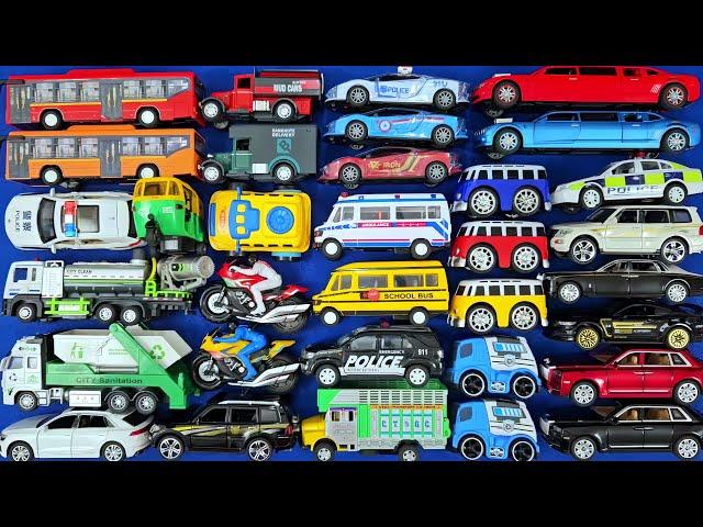 Red Bus and Orange Bus, Mud cane Truck, Limousine Car and More Diecast Car Video