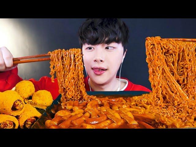 SUB)MUKBANG | SPICY RICE CAKE SPICY FIRE NOODLES SWEET CHEESE BALL MUKBANG EATING SHOW (REAL SOUNDS)