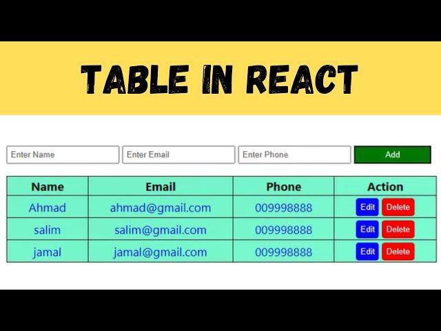 How to Create a Table in React JS | React Table Tutorial from Scratch (CRUD Operation using React)