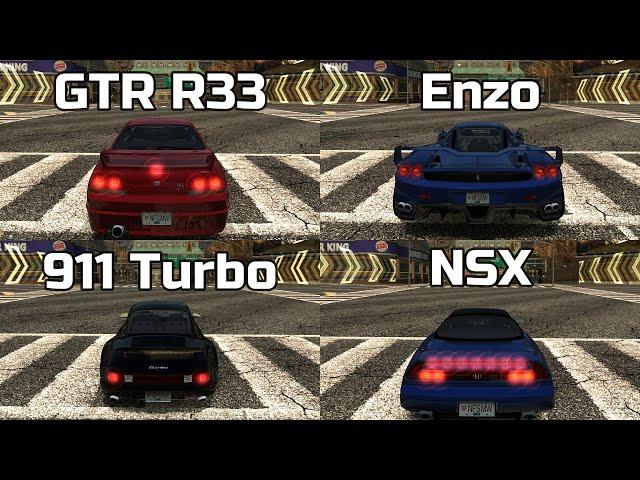 Nissan Skyline GTR R33 vs Ferrari Enzo vs Porsche 911 Turbo vs Acura NSX - NFS MW Redux V3