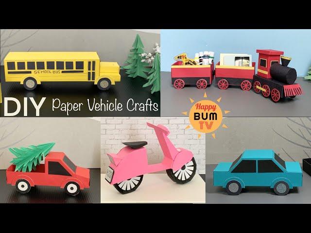 DIY PAPER VEHICLE CRAFTS INCLUDING CAR, TRUCK, SCHOOL BUS, MOTORCYCLE & TRAIN I DIY PAPER GIFT IDEAS