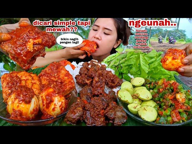 PADUAN KENIKMATAN ⁉️ RENDANG PEDAS ATI AMPELA BALADO TELUR TAHU LALAPAN MENTAH JENGKOL MUDA