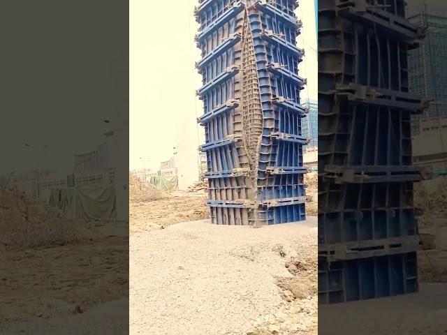The process of pouring concrete into the formwork of a column