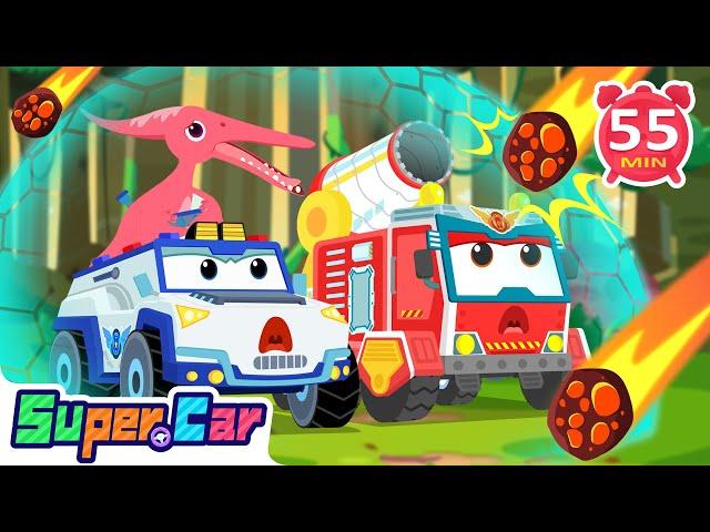 Super Cars Save the Dinosaurs! | Police Car & Fire Truck Adventures | Kids Cartoons & Car Songs