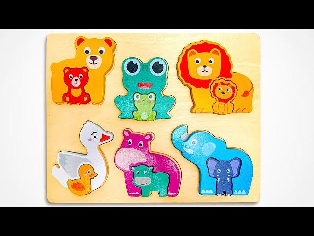 Learn About Animals & Their Babies with Acitivity Puzzle | Preschool Toddler Toy Learning Video