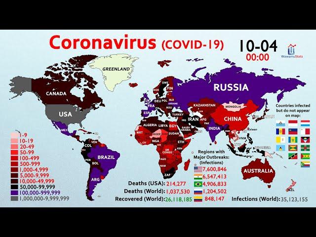 35 Million Coronavirus Cases & 1 Million Deaths (World Map Timelapse)