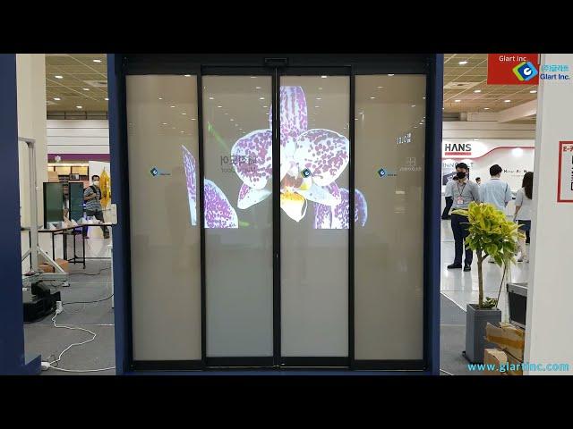 Switchable glass, 미라클글라스를 적용한 슬라이딩 미디어도어, 유리창광고, 유리창홍보 / (주)글라트