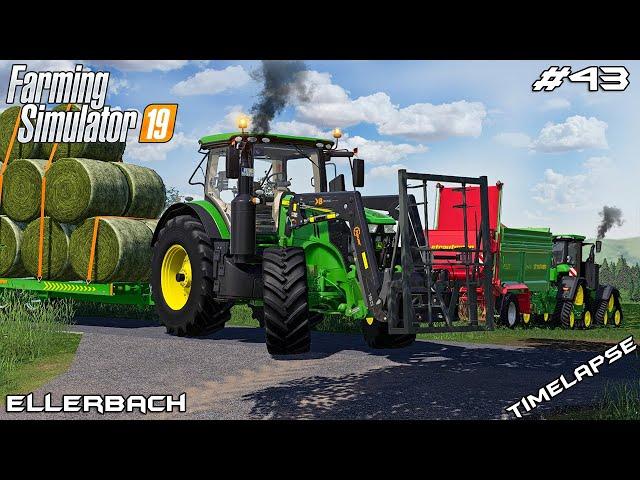 Making grass bales & spreading manure | Animals on Ellerbach | Farming Simulator 19 | Episode 43