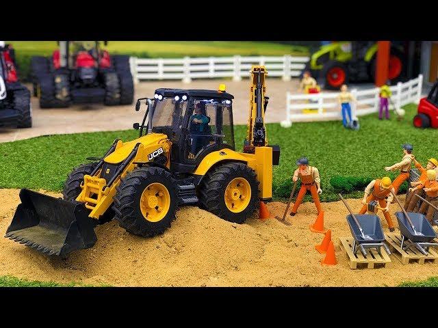 BRUDER TOYS video for KIDS | Tractor JCB 5CX for CHILDREN works at road!