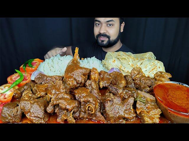 HUGE SPICY DESI STYLE MUTTON CURRY, LACCHA PARATHA, RICE, GRAVY, SALAD ASMR MUKBANG EATING SHOW ||