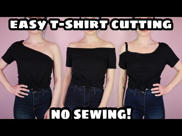 DIY T-Shirt Cutting | Easy Off The Shoulder, One Shoulder, And Asymmetrical Tops | No Sewing or Glue