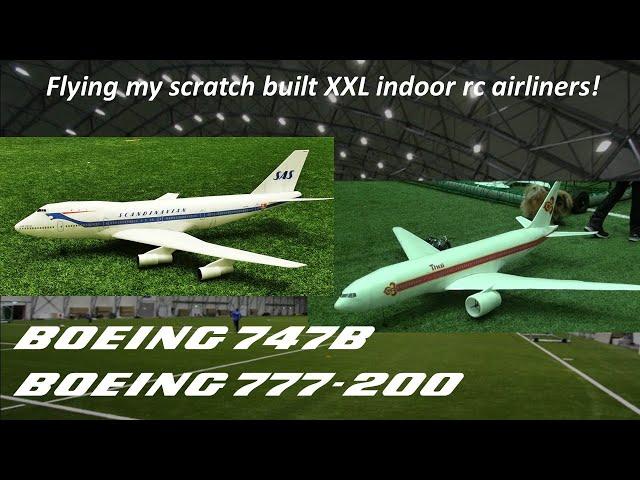 XXL indoor rc airliners - Boeing 747 and Boeing 777 - flying my depron airliners at huge venue