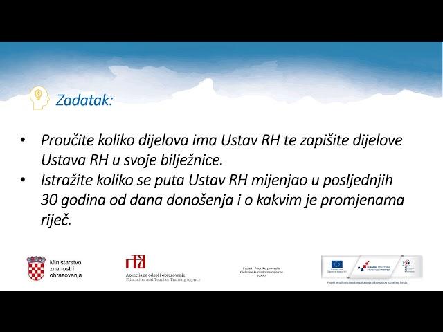 Politika i gospodarstvo, 4. r. SŠ - Ustav RH; Uspostava samostalnosti i suvereniteta RH