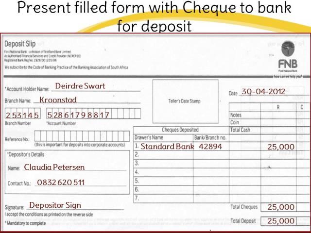 SA-How to fill FNB or First National Bank Deposit Slip