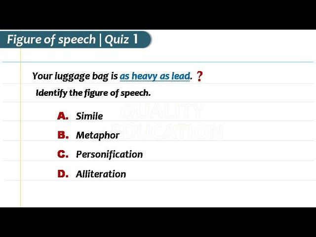 Figure of Speech Quiz 1 | Figure of speech MCQs with answers by Quality Education