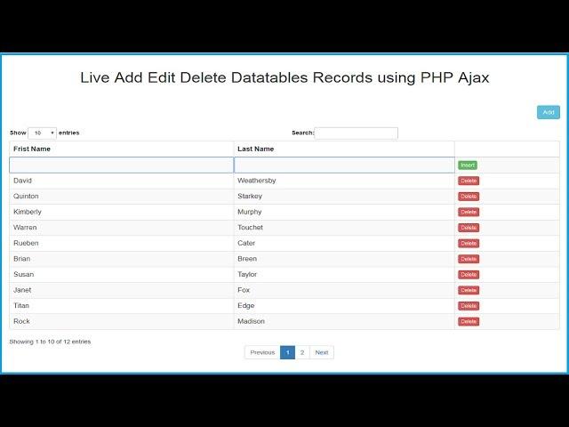 Datatables Live Records Add Edit Delete using PHP Ajax JQuery