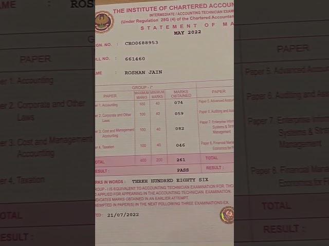 Sukoon️ My CA Intermediate result! Cleared my first group #castudentlife #resultreaction #cainter