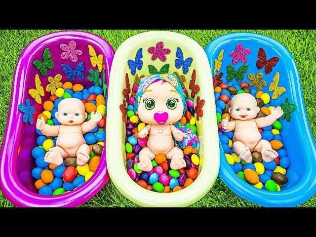 Satisfying Video | Mixing Rainbow Candy MMS in 3 Bathtubs Glitter Sticker and Color Cutting Slime
