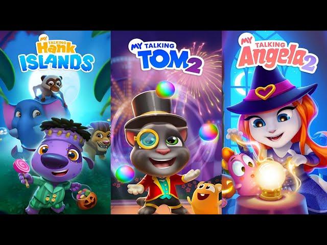 My Talking Tom 2, Talking Hank Islands, My Talking Angela 2 Halloween Gameplay