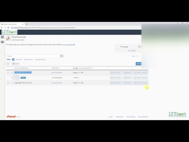 Create a cPanel email address at 123host.com.au