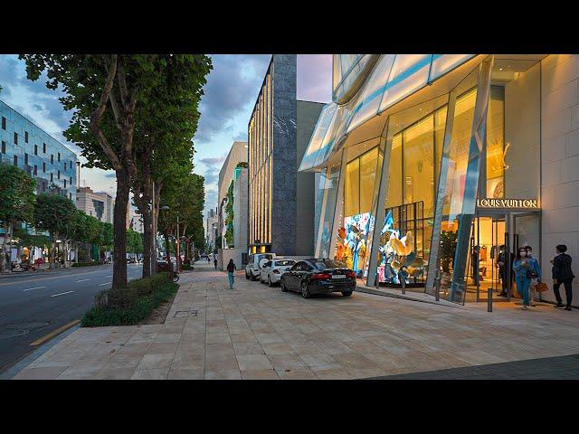 Cheongdam Luxury Shopping Street in Gangnam at Night | Walking Tour Seoul Travel 4K HDR