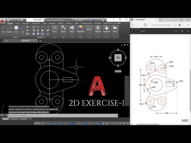 Autocad 2d Practice Drawing  for Beginners - Exercise 1 (Basic to advance level  )