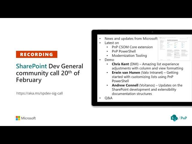 SharePoint PnP – General SharePoint Dev SIG community call – 20th of February 2020