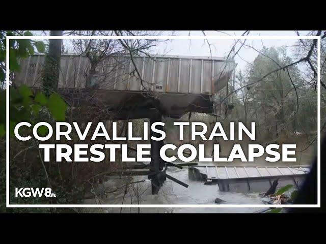 Train trestle collapses in Corvallis during freight train crossing