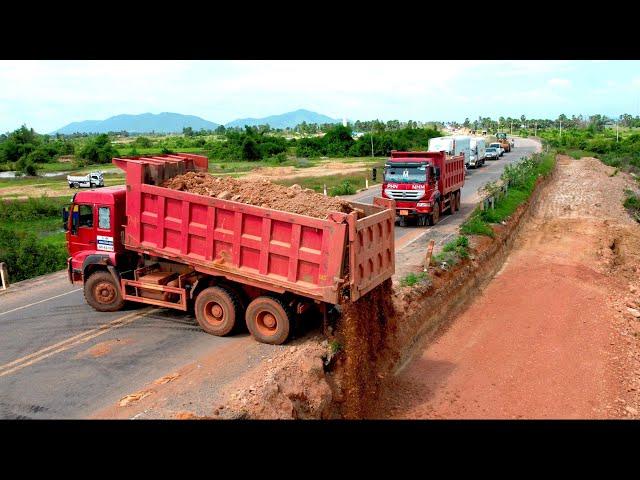 Wonderful Techniques Build Highway Road Connect Bridge By Skills Dozer & RED Truck Spreading Stone