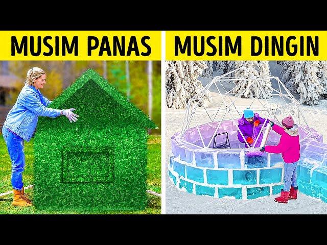 RUMAH MUSIM PANAS vs RUMAH MUSIM DINGIN || Kerajinan Halaman Belakang