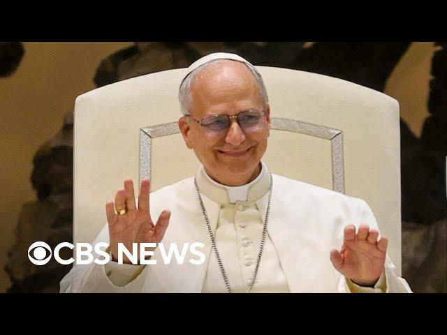 Pope Leo XIV addresses world in English, makes joke