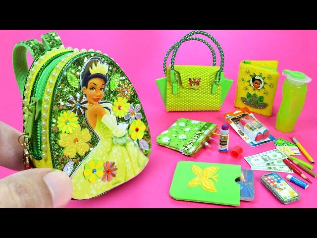 16 DIY Miniature Tiana Hacks Back to School ~ Backpack, Journal, Elmers Glue, Bottle, Colors