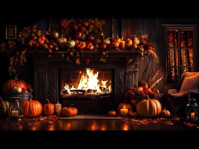 COZY THANKSGIVING FIREPLACE AMBIENCE-PUMPKINS-FALL LEAVES-SOOTHING FIREPLACE SOUNDS ONLY FOR RELAX