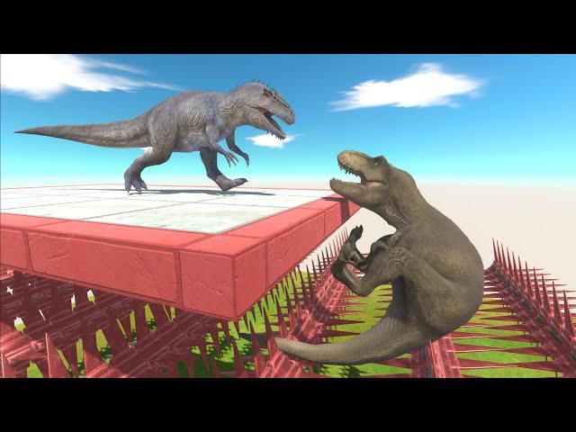 Stronger Dinosaur Survives the Fall on the Spinning Red Blades - Animal Revolt Battle Simulator