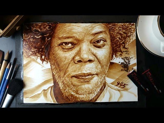 (커피로 그린 극사실 그림) 글래스 사무엘잭슨 Glass samuel L. Jackson Coffee Painting