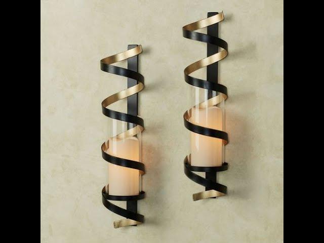 Infinite Spirals Black and Gold Wall Sconce Pair