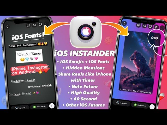 iOS INSTANDER Tutorial  iOS Emojis | iOS Fonts | Reel Share Like iPhone| Full iOS Instagram 2023